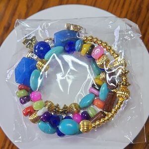 Coil Bracelet, Colorful Beaded Memory Wire NWOT